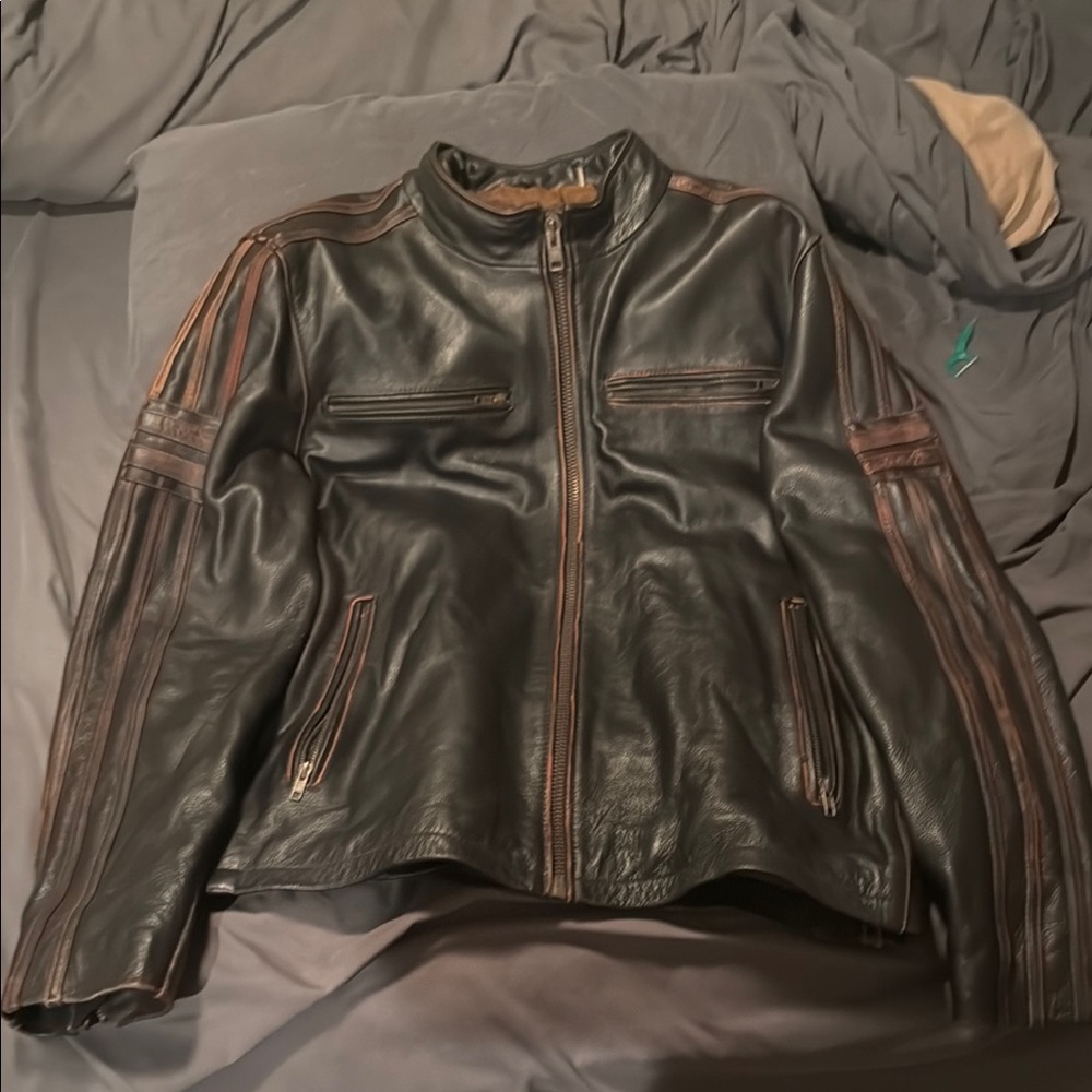 Black and Brown Lightweight Motorcycle Jacket with Zipper